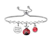 PLITI Bracelet inspirant coccinelle pour amoureux de coccinelle, cadeau porte-bonheur She Believed She Could So She Did, M, Acier inoxydable