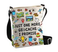 PLITI Cadeau de géocaching, cadeau chasseur de trésor, cadeau pour amoureux de géocache, cadeau Just One More Geocache I Promise Geocacher Sac à bandoulière, Plus Geocache Cbagu, 8×7.5×1.8inches