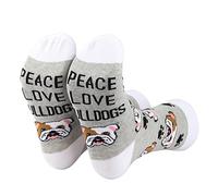 PLITI Chaussettes Bulldog Lover Cadeau Peace Love Bulldogs Cadeau pour femme Bulldog Maman Cadeau pour propriétaire de bouledogue Cadeau pour amoureux des chiens, Chaussettes Peace Love Bulldogs, 6-13