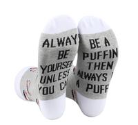 PLITI Chaussettes macareux pour amoureux des oiseaux, cadeau « Always Be Yourself Unless You Can Be A Puffin then Always Be A Puffin », Peuvent être des chaussettes macareux, 6-13