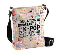 PLITI K-pop Merchandising Coréen Drama Lover Gift Education Is Important But K-pop Is Importanter Sac à bandoulière pour les fans de Kpop, Important Kpop Cbagu, 8×7.5×1.8inches