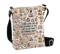 PLITI Sac à bandoulière amusant avec inscription « I'm Thinking About Hedgehogs » - Cadeau pour les amoureux des animaux, À propos de Hedgehogs Cbagu, 8×7.5×1.8inches