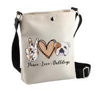 PLITI Sac à bandoulière Bulldog français Cadeau Peace Love Bulldogs Sac à bandoulière Bulldog anglais Cadeau pour amoureux de bouledogue anglais Cadeau pour maman, Peace Bulldog Cbagu, 8×7.5×1.8inches