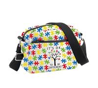 PLITI Sac à bandoulière de sensibilisation à l'autisme avec inscription It's Okay To Be Different Puzzle Piece Autism Support Cadeau de reconnaissance Thérapeute, Okay Different Cbu, 24.5*8*18 cm
