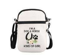 PLITI Sac à bandoulière en forme de fer à cheval avec imprimé pattes de chien et inscription I'm A Dog And Horse Kind Of Girl, Chien Cheval Fille Zcbagu, 8.26×5.7×0.78inches
