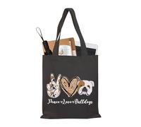 PLITI Sac fourre-tout en toile avec motif bouledogue anglais pour femme, cadeau pour maman, bouledogue, Peace Bulldogs Tgblu, medium