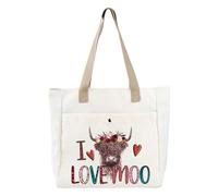 PLITI Sac fourre-tout Highland Cow Highland - Cadeau pour amateur de vache des Highlands - Cadeau pour les fans de vache écossaise, I Love Moo Tbu, medium