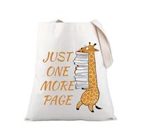 PLITI Sac fourre-tout pour amateur de livres, cadeau de rat de livre, cadeau de girafe, cadeau d'amant de girafe, juste une page de plus, sac à bandoulière pour lecteur, Plus de pages Girafe Tgu