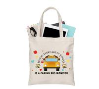 PLITI Sac fourre-tout pour moniteur de bus scolaire « Behind Every Great School is a Caring Bus Monitor Tote Bag School Bus Driver Appréciation Gift », Moniteur de bus Tgu, medium