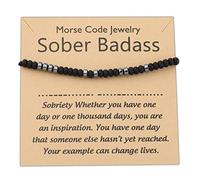 PLITI Sobriety Addiction Recovery Bracelet en 12 étapes avec code morse, M, Acier inoxydable, Zircone cubique