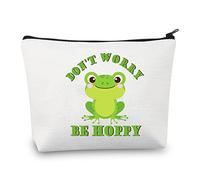 PLITI Trousse de maquillage grenouille avec inscription « Don't Worry Be Hoppy » - Cadeau pour les amoureux des animaux, Frog Worry Hoppyu, Mode