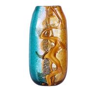PlivBloom Vase en verre bleu sarcelle, fleurs vertes soufflées à la main, vases en verre de Murano, décoration de table unique, fleurs avec décoration, vase bleu sarcelle, pour bibliothèque, salon