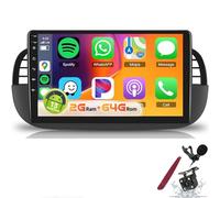 PLKEQS Autoradio 4 cœurs 64G pour F-iat 500 2007-2015, unité Centrale Android avec Carplay, écran Tactile HD IPS 9 Pouces, stéréo Bluetooth avec GPS, WiFi, FM/RDS, USB, SWC, caméra,Y3