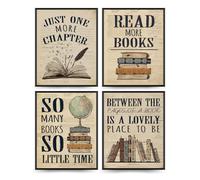 PLKMN Lot de 4 décorations de salle de classe, décoration d'angle de lecture pour salle de classe, club de lecture, bibliothèque, affiches de bibliothèque - 20,3 x 25,4 cm - Art mural vintage pour