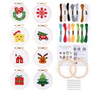 Pllieay 8PCS Kit de Point de Croix Enfant Débutant avec Adorables Motifs de Noël et 14 Échevettes de Couleur, Loisir Créatif et Facile pour Débutants, Idéal pour Décorations de Noël