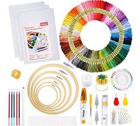Pllieay broderie kit, kit point de croix avec instructions (français non garanti), 5 cercles de broderie en bambou, 100 fils colorés, 3 pièces de tissu Aida et outils de point de croix pour couture