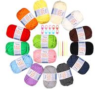 Pllieay Fil à Crochet et Tricoter, Mélange de Coton et Nylon Chunky - 15 Couleurs Vives, Inclus 10 Marqueurs de Mailles et 5 Aiguilles - Parfait pour les Débutants en Crochet et Tricot