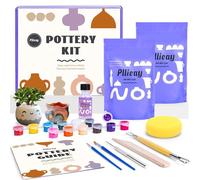 Pllieay Kit Argile Autodurcissante Adulte Kit Poterie Adulte Kit de Poterie en Argile Auto-durcissante, Kit de Débutant en Poterie pour Adultes, Kit de Peinture de Poterie