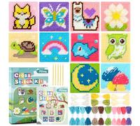 Pllieay Kit de Broderie pour Débutants pour Enfants, Kit de Broderie pour Débutants Comprenant 10 Toiles en Plastique avec Différents Motifs, 14 Fils Colorés, Instructions et Boîte Colorée