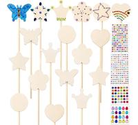 Pllieay Le kit de baguettes de fée de princesse comprend 18 pièces de 6 styles de baguette de princesse en bois brut et 4 autocollants en pierres précieuses pour spectacle magique de princesse pour