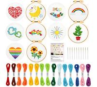 Pllieay Lot de 10 kits de broderie pour débutants pour enfants de 7 à 13 ans avec instructions, kit de démarrage à broder avec motif, kits de point d'aiguille pour projets de broderie