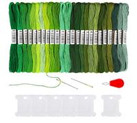 Pllieay - Lot de 24 écheveaux de fil à broder dégradé vert pour point de croix avec 6 bobines de fil, 2 aiguilles à broder et 1 enfile-aiguille pour projet de point de croix