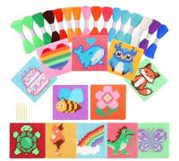 Pllieay Point de Croix Enfant 12-en-1 pour Enfants, Kit de Broderie Comprenant 12 Toiles en Plastique Vides, 16 Fils, 6 Aiguilles à Broder, Kit de Couture de Débutant avec Instructions