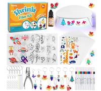 Pllieay Shrink Plastic Kit Include 15 Shrink Plastic Sheets A5,UV Resin Light with UV Resin, Acrylic Pen, Shrinkles Keychains Making Kit for Kids Craft and Art DIY Ornaments or Creative Craft
