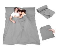 Plliocse Doublure de sac de couchage pour lit double 160 x 210 cm, avec poches d'oreiller pour adultes, voyage, hôtel, voyage d'affaires, camping (gris, 160 cm x 210 cm)