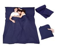 Plliocse Doublure de sac de couchage pour lit double - 160 x 210 cm - Avec poches d'oreiller - Pour adultes, voyage, hôtel, voyage d'affaires, camping (bleu marine, 160 cm x 210 cm)