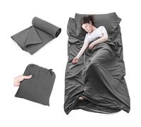 Plliocse Drap de Couchage pour Sac de Couchage, Drap de Voyage, Double Taille 210 x 75 cm, avec Poches pour Oreiller pour Adultes, Voyage, Hôtels, Voyage d'Affaires, Camping (Gris, 210cm x 75 cm)