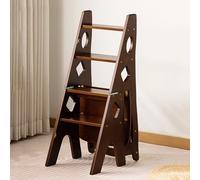 Pllrbvshs Escabeau Pliant en Bois 3 marches, Tabouret Convertible rétro, étagère à Plantes, antidérapant, idéal pour Cuisine, bibliothèque, Salle de Classe ou Bureau.(Walnut)
