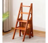 Pllrbvshs Escabeau Pliant en Bois 3 marches, Tabouret Convertible rétro, étagère à Plantes, antidérapant, idéal pour Cuisine, bibliothèque, Salle de Classe ou Bureau.(Brown1)