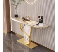 Pllrbvshs Table Console Demi-Lune Effet Marbre, Étroite pour Entrée | Table d’appoint en pierre frittée avec cadre métal, pour salon, couloir, entrée.(Gold,120cm/47.2in)