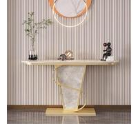 Pllrbvshs Table Console Demi-Lune Effet Marbre, Étroite pour Entrée | Table d’appoint en pierre frittée avec cadre métal, pour salon, couloir, entrée.(Gold1,120cm/47.2in)