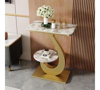 Pllrbvshs Table Console Moderne étroite Double étagère, Plateau en Pierre frittée Style Faux marbre, métallique résistante, Table d'accent décor pour entrée, Couloir et Salon(Gold,50x30x75cm)