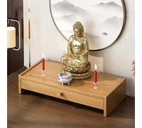 Pllrbvshs Table d’Autel Bouddhiste en Bambou, Petit Autel Maison, Table de Méditation avec Tiroir de Rangement, Support Bouddha pour Prières et Culte à Domicile, Adapté aux Petits Espaces.(Wood)