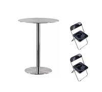 Pllrbvshs Table de Bar en Acier Inoxydable Ronde/Carrée avec 2 Chaises | Table de Bar Métallique Minimaliste pour Restaurant Bistro Patio, Montage Facile.(40cm/15.7in,Black Chairs Set)