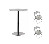 Pllrbvshs Table de Bar en Acier Inoxydable Ronde/Carrée avec 2 Chaises | Table de Bar Métallique Minimaliste pour Restaurant Bistro Patio, Montage Facile.(40cm/15.7in,Gray Chairs Set)