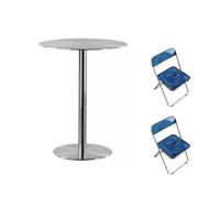 Pllrbvshs Table de Bar en Acier Inoxydable Ronde/Carrée avec 2 Chaises | Table de Bar Métallique Minimaliste pour Restaurant Bistro Patio, Montage Facile.(60cm/23.6in,Blue Chairs Set)