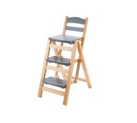 Pllrbvshs Tabouret de Bar Pliant en Bois Massif de Style Vintage pour intérieur, escabeau Haut 3 marches Multifonction pour Cuisine, décoration Portable et étagère de Rangement Pliable.(Gray)
