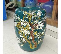 Pllrbvshs Tabouret de Jardin Rond en Céramique, Motif Fleurs Papillons Émaillé, Table d’Appoint Intérieur Extérieur, Tabouret Décoratif Peint à la Main pour Salon, Patio.(S)