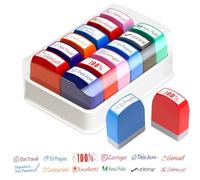 PLLYPE 12 PCS Tampons Enseignants Français, Tampon Encreur Enseignant Français, Tampons Auto Encreur, Tampons Ecole avec Boîte, Tampon-Encreur Enseignant pour Encourager Élèves