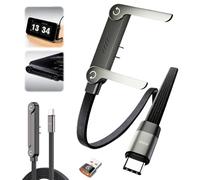 PLLYPE 2-In-1 Invisibles Phone Stand Cable, 240W Câble de Charge Rapide et Invisible avec Support, CâBle De Charge RéGlable à 360 °, 1,5 m Tressé Nylon, pour Phones, Tablettes, Ordinateurs Portables