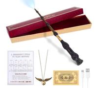PLLYPE Baguette magique avec lumière, 38 cm, chargement USB, dans une boîte cadeau, avec carte de sort, carte de transport et collier, pour Halloween, carnaval, cosplay