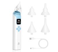 PLLYPE Mouché Bébé Électrique, Aspirateur Nasal Électrique Pour Bébé, Aspirateur Nasal Rechargeable, avec Affichage LED, 4 Silicone Buses et 3 Niveaux d'aspiration pour Nouveau Nés, Tout-petits, Bleu