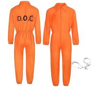 PLLYPE Orange Combinaison De Prisoner, 160-165CM Combinaison De Prisonnier Adulte, Prisonnier Unisexe Prison Jumpsuit, Orange Prison Costume, avec Menottes, Pour Halloween Costumes Carnaval Cosplay