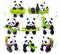 PLNVNVP 8Pcs Pandas Figurines, Mini Jouet Panda Figurines, Panda Cake Topper, Ornements Mignons de Gâteau de Panda, Panda Cupcake Topper pour Enfant Fête d'Anniversaire