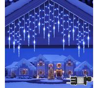 PLODAXE Guirlande lumineuse à glaçons pour usage extérieur, 3,5 m, Bleu 96 LED Noël, 5 m avec minuterie, connectable, 8 modes, mémoire, IP44 pour balustrades de avant-toits, toits