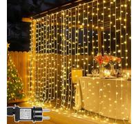 PLODAXE Guirlande Lumineuse Rideau Intérieur Extérieur 3x3m 300 LED, Blanc Chaud IP44, 8 Modes Minuterie Fonction Mémoire, Connectable, pour Noël, Fenêtre, Balcon, Mariage, Décorations de Noël